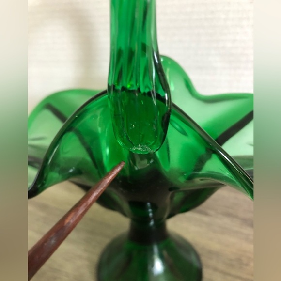 Vtg Emerald Green Glass Basket with Handle - Picture 8 of 14